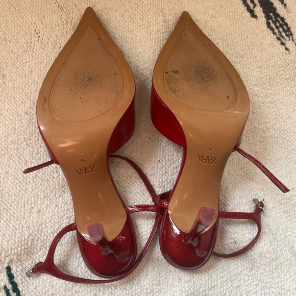 Zara Heeled Slingback Ankle Strap Shoes β’ Red β’ Size 39 / 8 - Picture 8 of 10